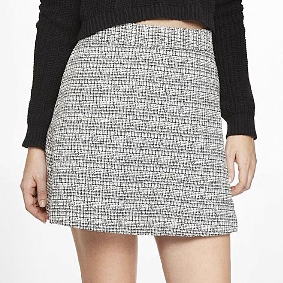 Express Black White Tweed Mini Skirt 0/XS Preppy Twee Academia - Picture 1 of 5